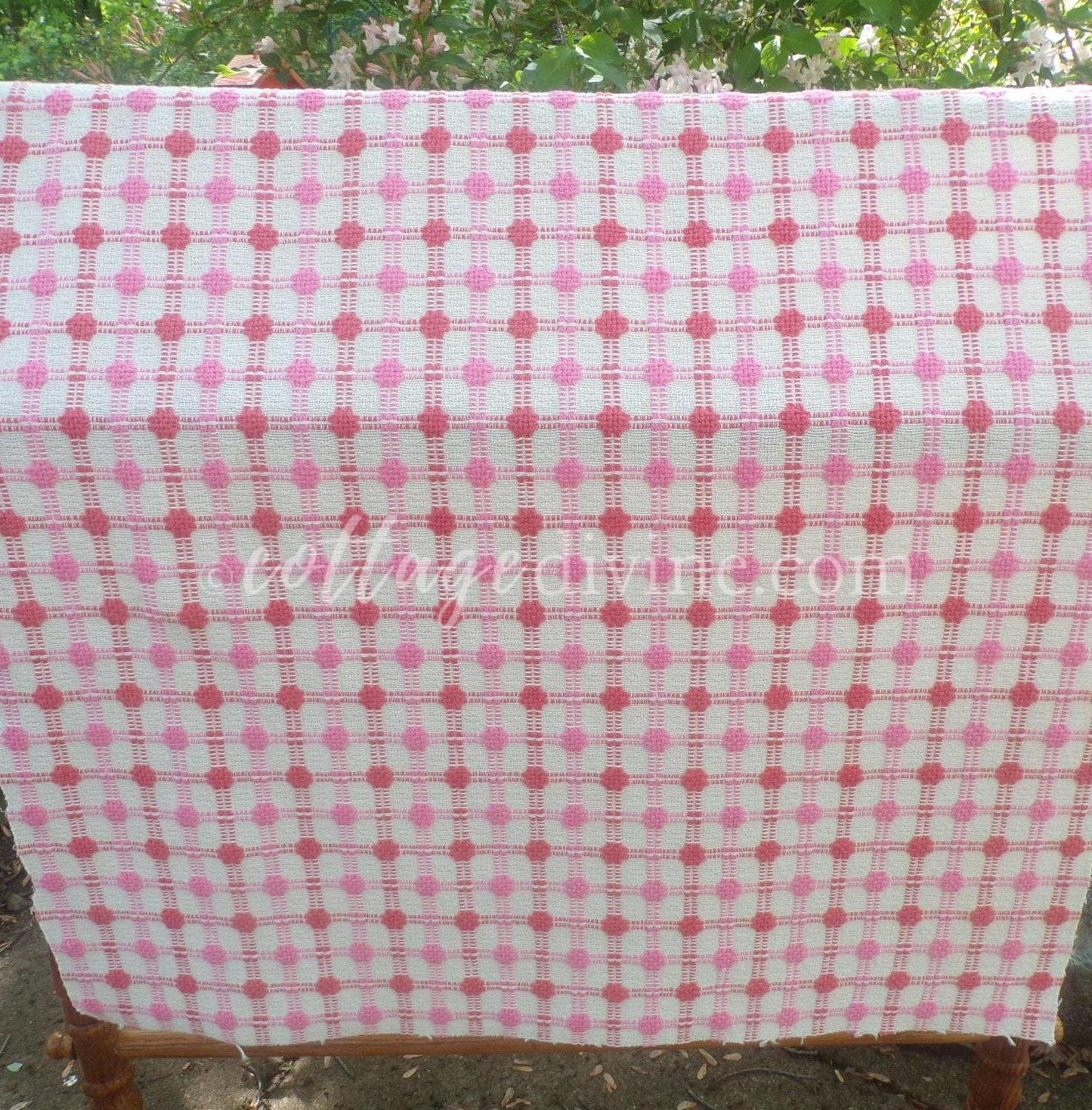 Pink Strawberry Candy Dots Vintage Woven Fabric With Raised Chenille Dot Pattern, 18" x 24" inch Piece, a Bates Design