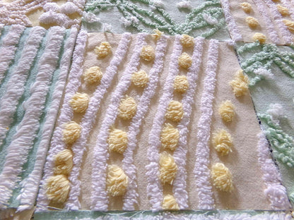 Springtime Fresh Chenille Fabric Squares Set in Yellow, Green & White, 17 Blocks, 6" inch ea, Cheery Stripes, Dots Geometric Designs