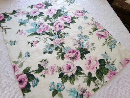 Vintage Barkcloth Fabric, Shabby Cottage Chic Roses on Aged White, 18" x 25" Cut Fabric Piece from a Deconstructed bark cloth curtain panel
