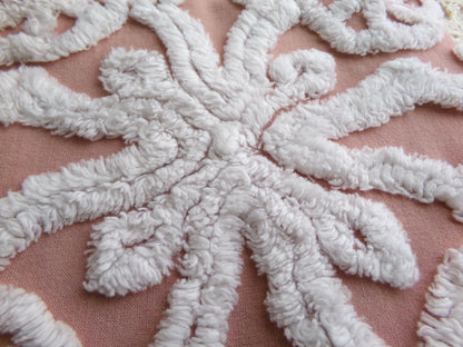 plush snowflake pinwheel vintage chenille fabric, antique sewing material, 15" x 28" inch piece