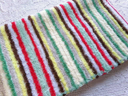 vibrant color stripes chenille fabric, 16" x 25" inch piece of vintage striped sewing material, ideal in chenille quilts & small crafts