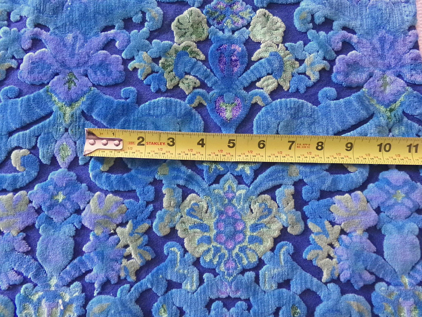 celestial vintage cut velvet fabric, midnight blue mystic Bates tapestry chenille, 18" x 22" inch piece, sewing material for boho bags