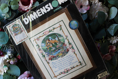May God Hold You Irish Blessing Poem, a Dimensions Vintage CREWEL Stitchery Kit, Floral Cottage Embroidery Design by Karen Avery