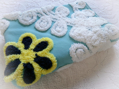 beach chic vintage chenille fabric, bubble white, seaglass blue, 21" x 30" piece of cotton sewing material for crafts, quilts, pillows