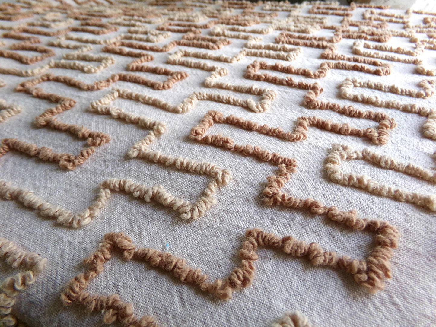 sandy sandcastles vintage chenille fabric, two tone honey golden brown geometric design, 18" x 24" inch piece for quilting, crafts & sewing