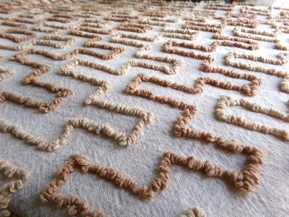 sandy sandcastles vintage chenille fabric, two tone honey golden brown geometric design, 18" x 24" inch piece for quilting, crafts & sewing