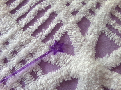 Lavender & White Vintage Chenille Fabric, 26" x 25" inch Piece, Geometric Wedding Ring Design