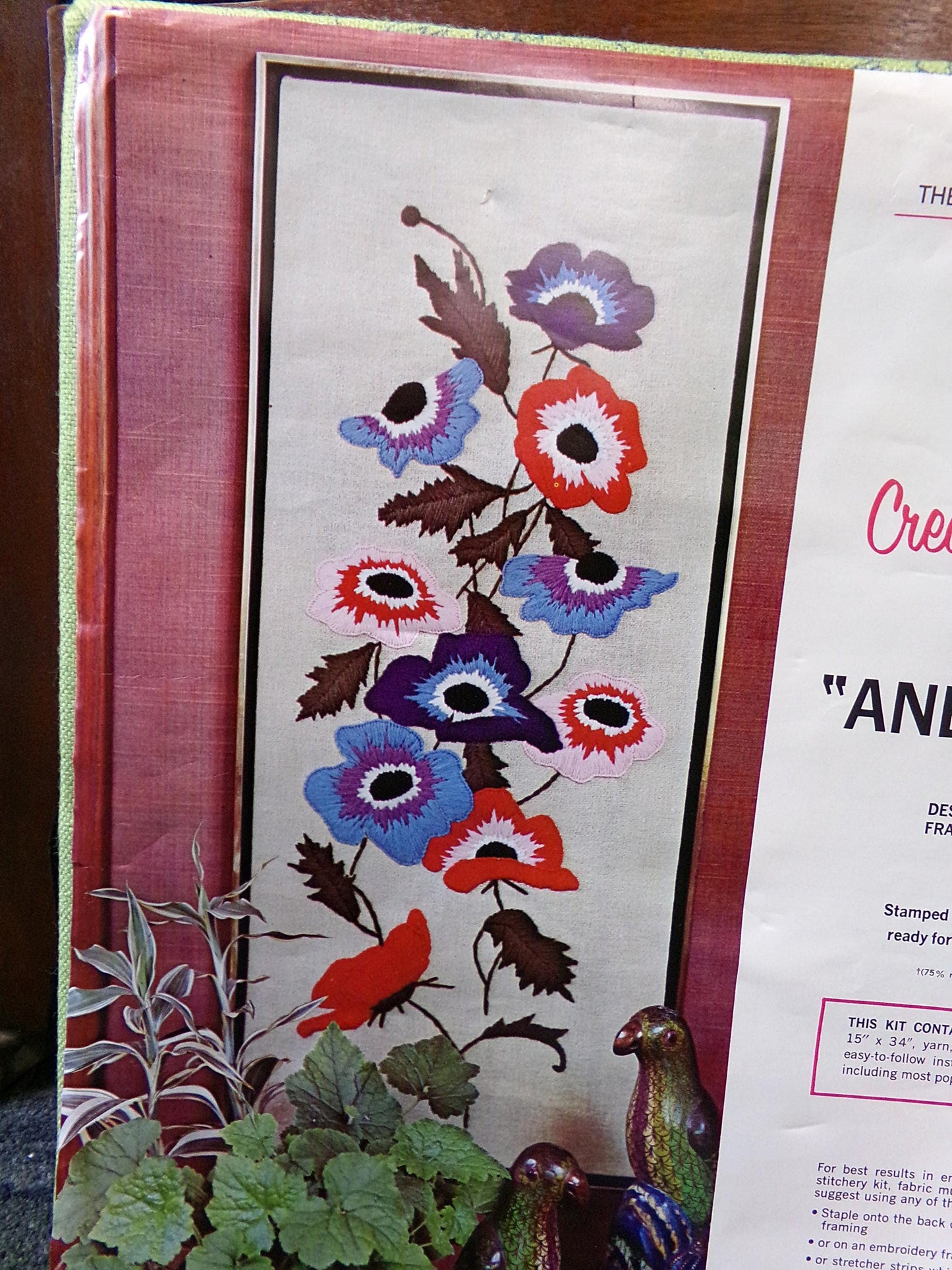 ANEMONES Crewel Embroidery Kit, Vintage Paragon Stitchery 0313, Large Hippie Floral Wallhanging Design by R.H. Clair
