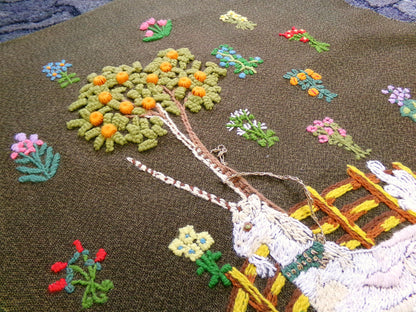 Unicorn in Captivity Completed Crewel Embroidery, Paragon 0846 Stitchery, Medieval Old World Tapestry Style Adaptation