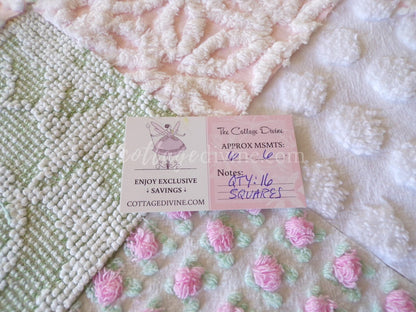 Spring Blossoms Vintage Quilt Squares Kit from Chenille Bedspread Fabrics, 6" Blocks, Qty 16