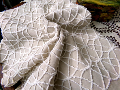 Cafe Mocha Vintage Chenille Fabric, Skinny Tuft Illusion Design, 18" x 24" Piece Quilt Material