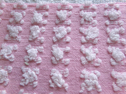 Lovely Carnation Pink & White Rosebud Vintage Chenille Fabric, Gentle Ombre Variations, 19" x 25" Inch Piece, Popular in Handmade Quilts