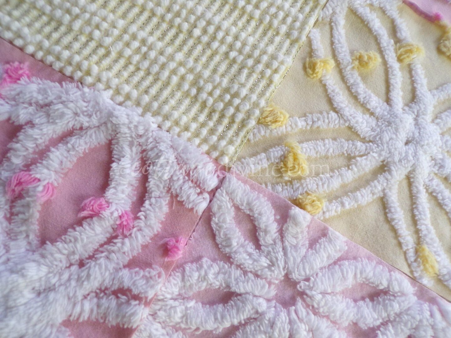 Spring Sparkle Chenille Quilt Squares Set from Vintage Bedspread Fabric, 16 Blocks, 6" x 6" inch