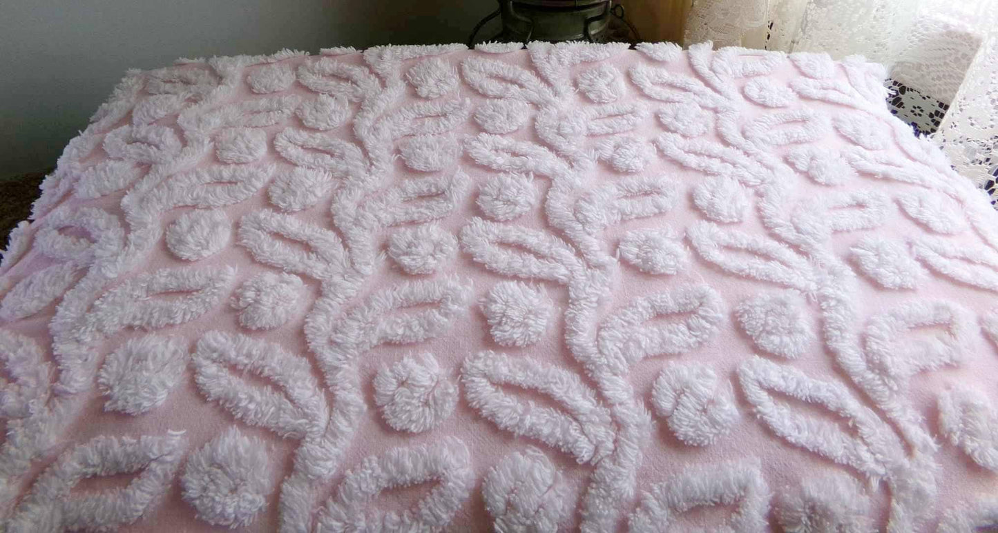 Pink Ivy Berry Vintage Chenille Fabric, Sewing Material for quilts, pillows & crafts, 18" x 24" inch Piece