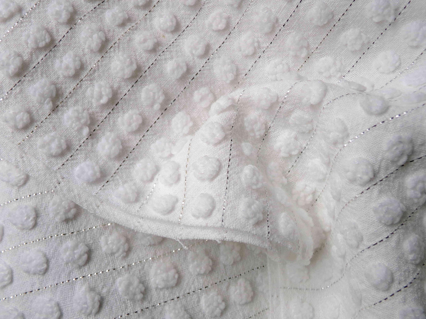 Simple White Pop Chenille Fabric, 20" x 24" inch Vintage Morgan Jones Piece, cotton blend with silver shimmer lurex