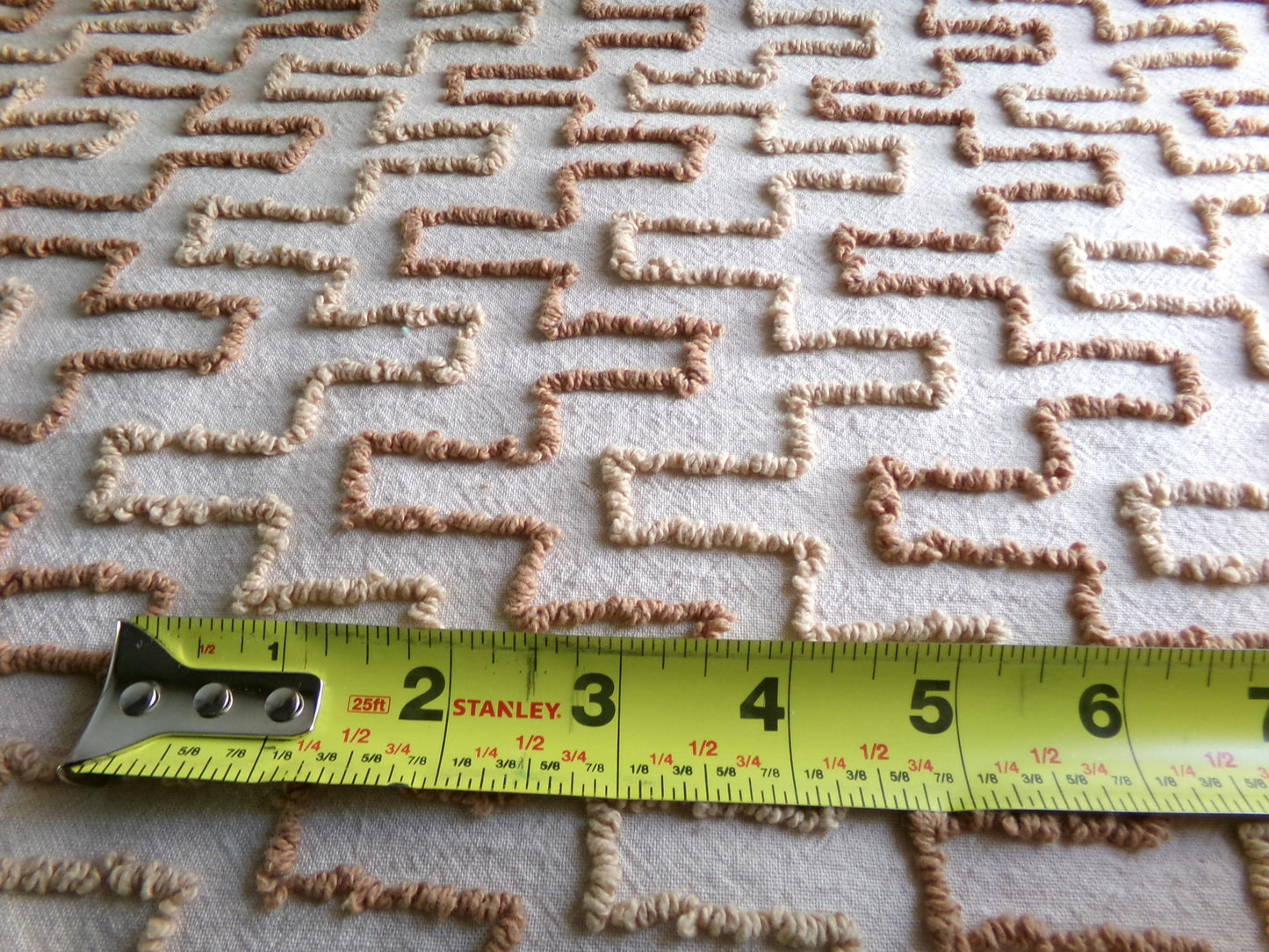 sandy sandcastles vintage chenille fabric, two tone honey golden brown geometric design, 18" x 24" inch piece for quilting, crafts & sewing