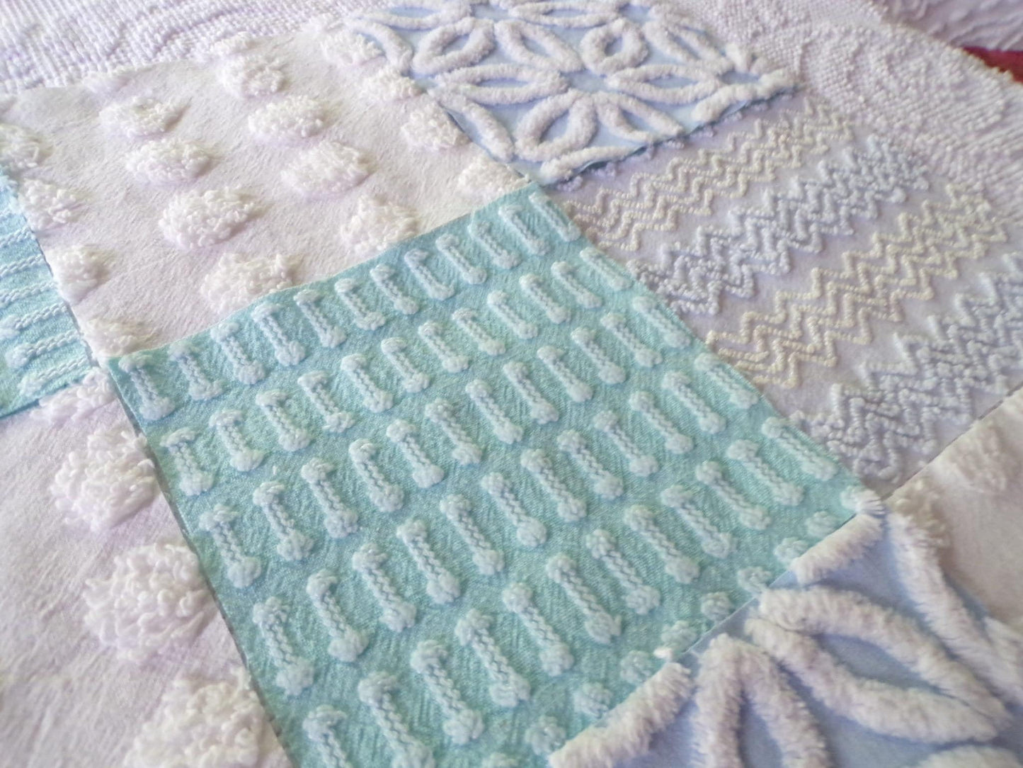 refreshing spa 6" chenille fabric squares, set of 16 aqua, white, blue quilt blocks for quilting, sewing & crafts