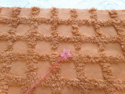nutmeg pumpkin spice chenille fabric, 20" x 24" boho vintage style sewing material for quilts, crafts in simple windowpane tufted design