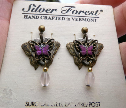 beautiful butterfly earrings, lot of 2 pair butterflies vintage style silver forest dangle pierced earring