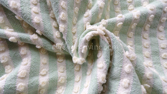 Buttercream Mint Green Chenille Fabric Sparkle Pops, Vintage 18" x 24" inch Piece - Nubby Popcorns & Shimmer Lurex