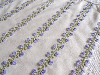 Romantic Ivy Rose Vintage Chenille Fabric, Fieldcrest Lavender Rosebud Design, 18" x 22" inch Piece, beautiful in handmade quilts