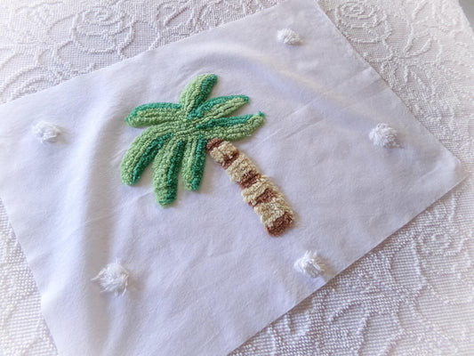 palm tree chenille fabric piece, vintage tropical fun Florida novelty sewing material for a pillow or quilt inlay, 20" x 15.5" inch piece