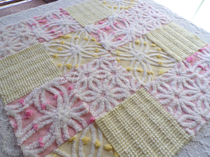 Spring Sparkle Chenille Quilt Squares Set from Vintage Bedspread Fabric, 16 Blocks, 6" x 6" inch