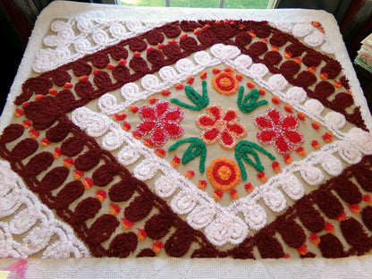 Vintage Chenille Fabric - Diamond Curlicue Floral Sewing Material 22" x 29"