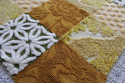 SuMmeR of LoVe Chenille & Velvet Quilt Squares Set, from Vintage Bedspread Fabric, 16 Blocks, 6" x 6" inches each, Earthtone Hippie Vibes