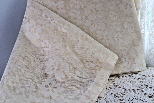 Cottagecore Vintage Lace Panel, Single Window Curtain, Ultra Wide 60"W x 90"L, Beige