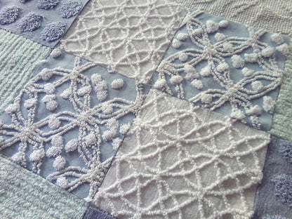Chenille Fabric Squares Set, "Beach Life", 16 Vintage Quilt Blocks, 6" inch in Blue, Cool Aqua & White