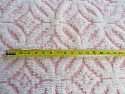 vintage chenille fabric, pink & white soft geometric design, 20" x 24" piece of sewing material