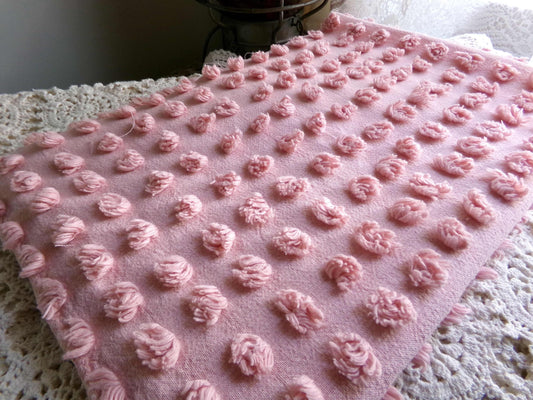 Windswept Pops Vintage Chenille Fabric, 17" x 35" inch Piece in Sunshadow Coral Rose, Lightweight Cotton Craft Material for Sewing, Quilts