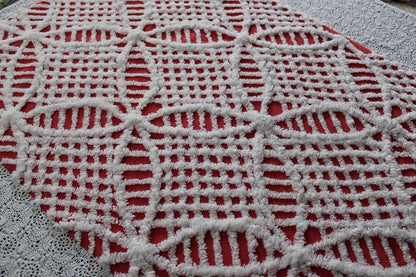 red & white chenille fabric, fun festive wedding rings, 19" x 27" inch piece, 100% lightweight cotton, great for vintage Christmas stockings
