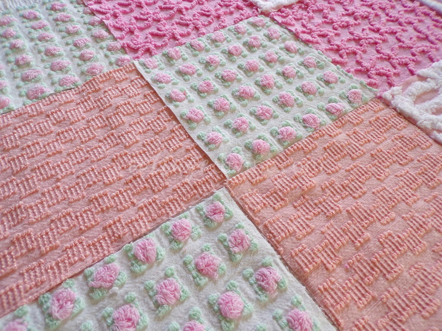 Sherbet Ice Cream Chenille Quilt Squares Set from Vintage Bedspread Fabric, 16 Blocks, 6" x 6" inch