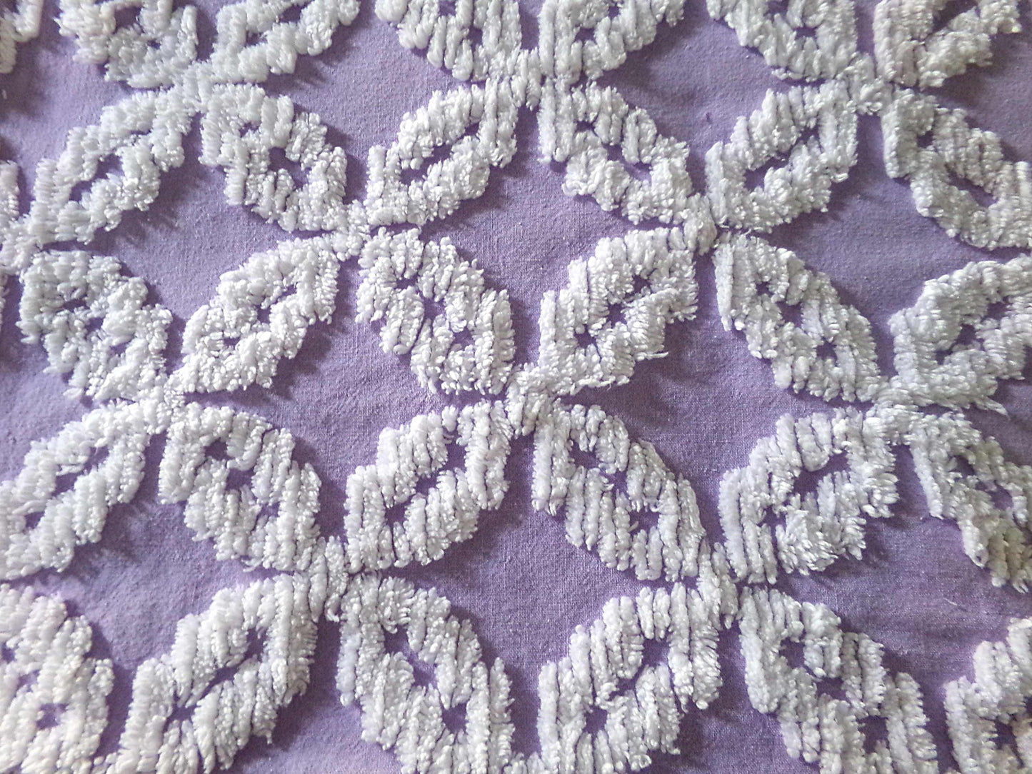 Sculpted Lavender Petals Vintage Cotton Chenille Fabric, Geometric Floral Design, 20" x 24" inch Piece, Lovely in Springtime Quilts, Pillows