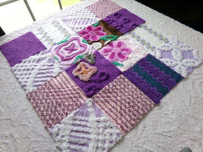 mystic moon vintage 6" chenille squares, set of 16 quilt blocks rotary cut from vintage chenille bedspread fabrics for quilt inlays, pillows