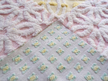 Spring Fling Chenille Quilt Squares Set from Vintage Bedspread Fabric, 16 Blocks, 6" x 6" inch