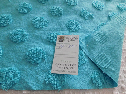 Jumbo Aqua Coin Pops Vivid Vintage Style Chenille Quilt Fabric Piece, 16" x 20" inches