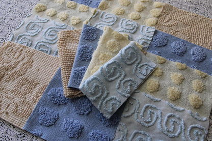 Ocean Sands Vintage Chenille Fabric Squares, Blue & Golden Sand Craft Square Set, 16 Blocks, 6" x 6" inch, Modern Chic