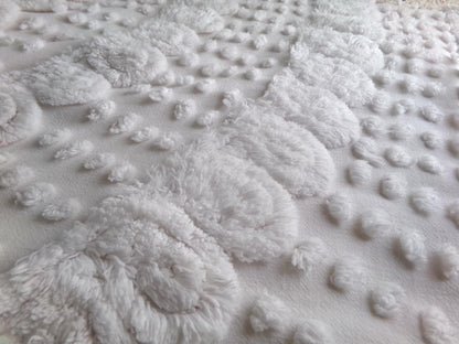 whisper white vintage chenille fabric, exquisite swirl dot design, 29" x 22" inch piece of plush cotton sewing material for quilts, crafts