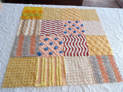 Southwestern Sunrise Chenille Quilt Squares Set from Vintage Bedspread Fabric, 16 Blocks, 6" x 6" inches each, Earthtones
