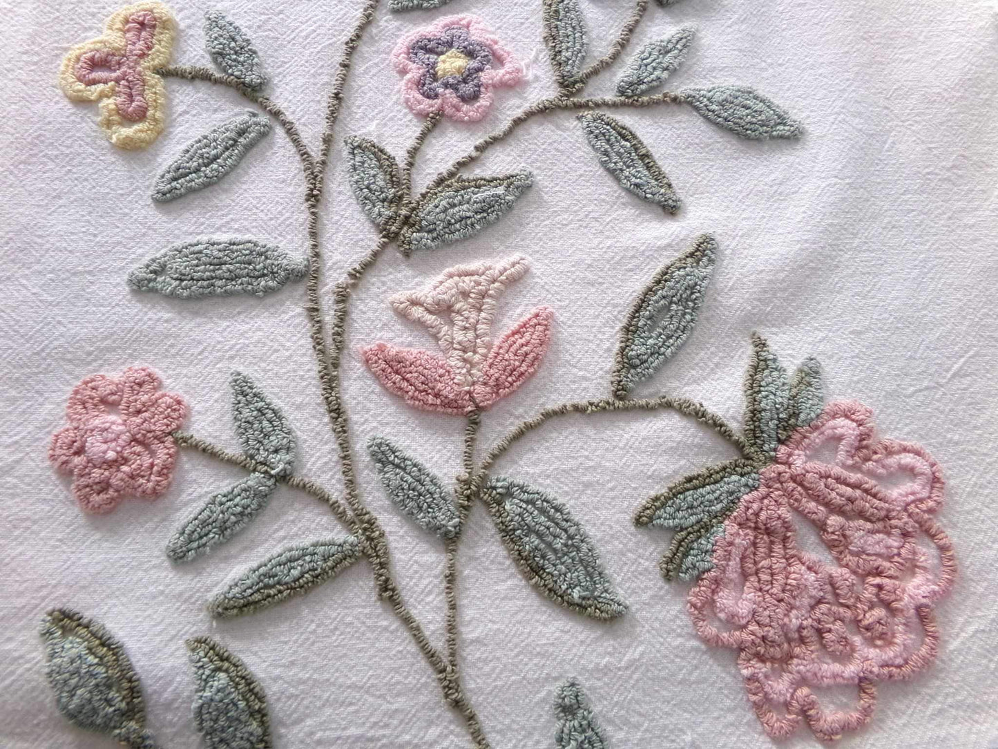 Heirloom Natural Flowers Vintage Chenille Fabric, Sewing Material for quilts, pillows & crafts, 18" x 26" inch Piece
