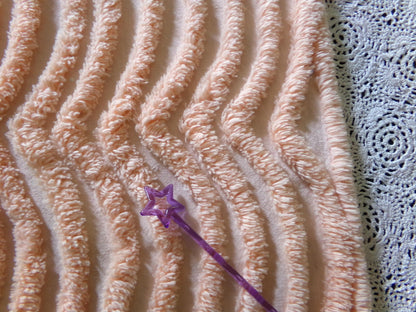 swirling peach waves vintage tufted fabric, 17.5" x 32" inch piece, plush chenille texture, sewing material for quilts, pillows