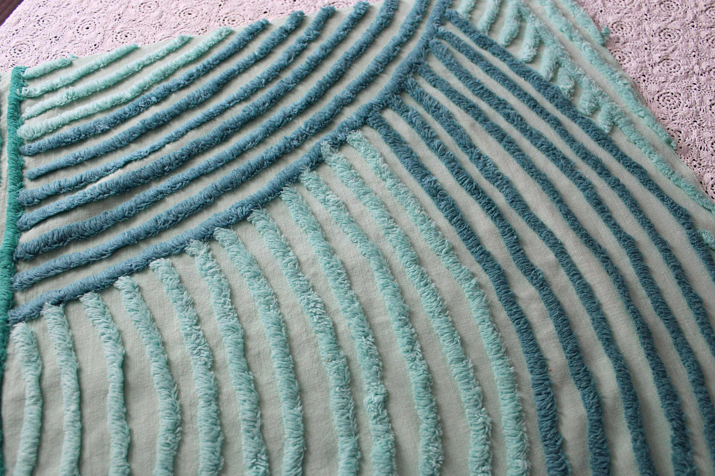 Dramatic Waves Vintage Chenille Fabric Cut from an Antique Chenille Bedspread, 20" x 26" Inch Piece, Unique Bold Design