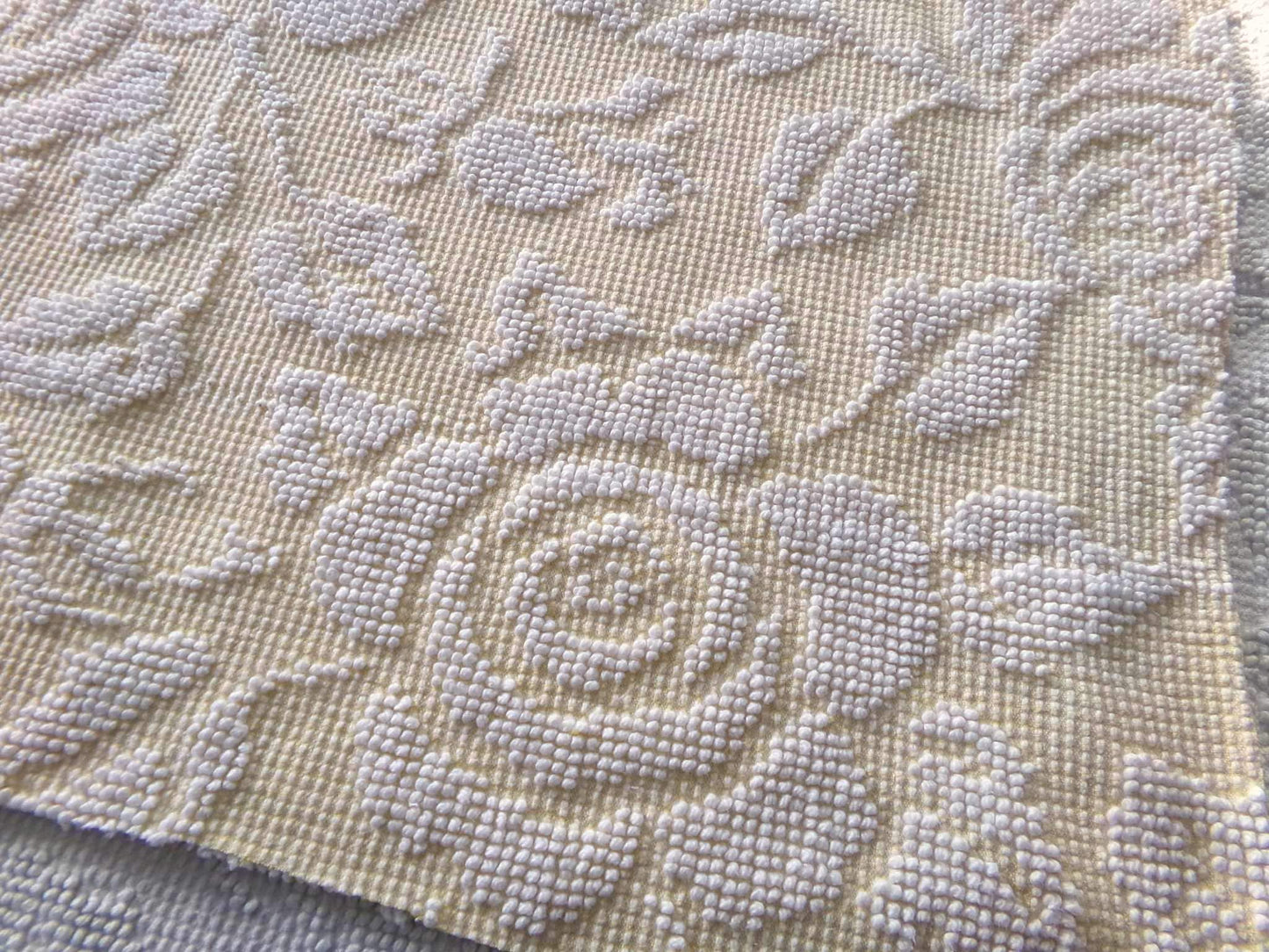 Pastel Yellow & White Cabbage Rose Vintage Woven Chenille Fabric, 24" x 18" inch Piece, Versatile Material in Quilts, Pillows, Tote Bags