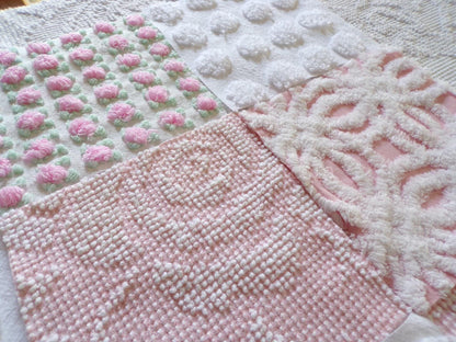 Pink Whispers Chenille Quilt Squares Set from Vintage Bedspread Fabric, 16 Blocks, 6" inch