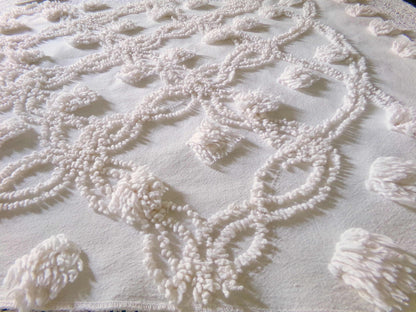 Fluffy Jumbo Pops Vintage Chenille Fabric, Shabby Chic Puffs, 21" x 25" inch Piece, Neutral Antique Cream for Pillows, Quilting