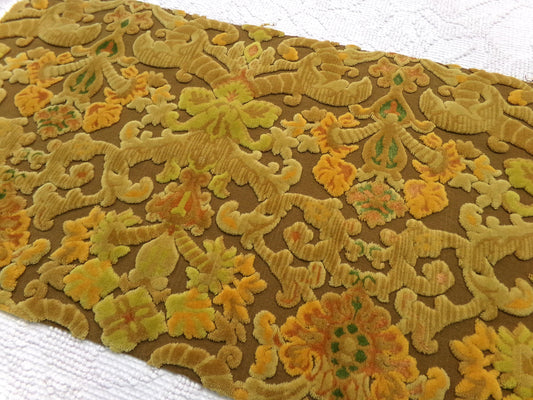 boho lux cut velvet fabric, rusty coppertone old world tapestry style Bates design, 12" x 20" cut piece, great for wallhanging, small bags