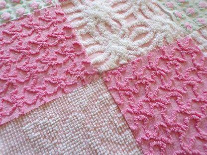 Must Love Pink Chenille Quilt Squares Set from Vintage Bedspread Fabric, 16 Blocks, 6" inch